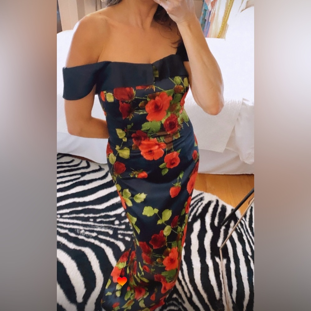 Vintage Black and Red Floral Maxi Dress 1950s 1960s Bombshell